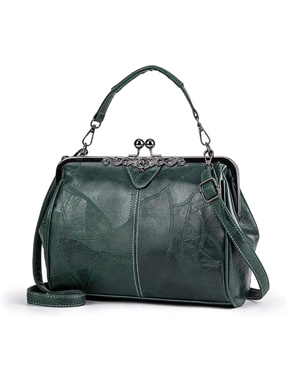 Women's Green Vintage Hollow Handbag Oil Leather Shoulder Crossbody Bag Satchel